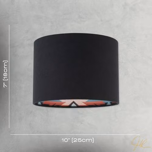 Happy Homewares Modern Aztec Designed Cylinder Lamp Shade in Black, Red and Petrol Linen Fabric, W/D/H: 18 x 18 x 25 cm – 6