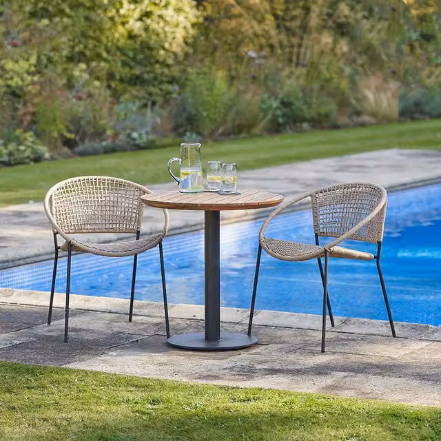 Pacific Lifestyle Outdoor Bistro Set with Round Acacia Wood Table and Chairs in Black and Beige