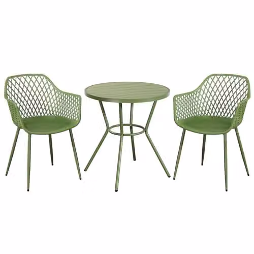 Core Products 3-Piece Bistro Garden Set with Two Lattice Armchairs and Round Metal Table – 1