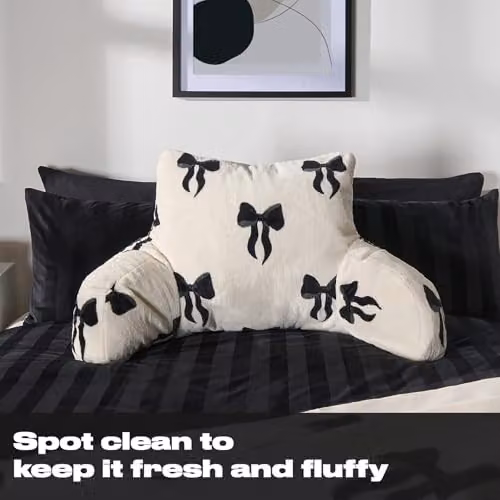 OHS Bow Print Cuddle Cushion in Black and White, Soft Fleece Reading Pillow, W/D/H: 65 x 40 x 40 cm – 3