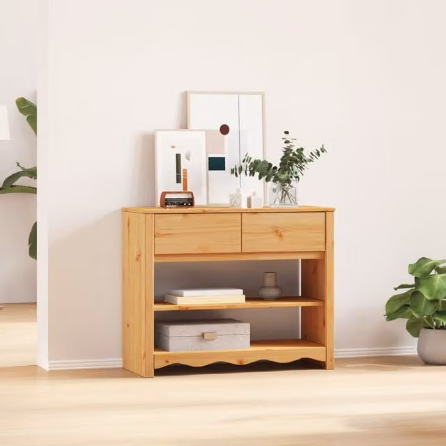 Berkfield Home DRAMMEN Console Table in Brown Solid Pine Wood, W/D/H: 89.5 x 37 x 73 cm