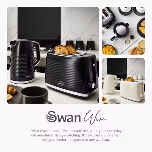 Swan Wave Cordless Plastic Kettle, 1.7 l, Black, with Auto Shut-Off and Limescale Filter – 5