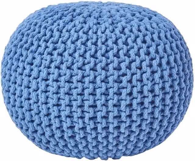Homescapes Blue Round Cotton Knitted Pouffe, Diameter: 40 cm