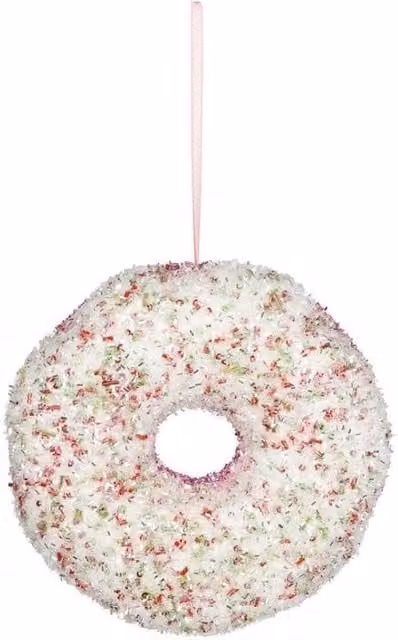 KDMD Pink and White Glitter Donut Hanging Decoration, 16 cm