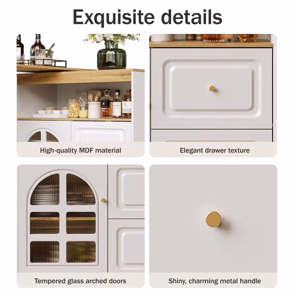 Matteo White Rotating Extendable Sideboard Cabinet with Glass, Drawers and Integrated Lighting – 4