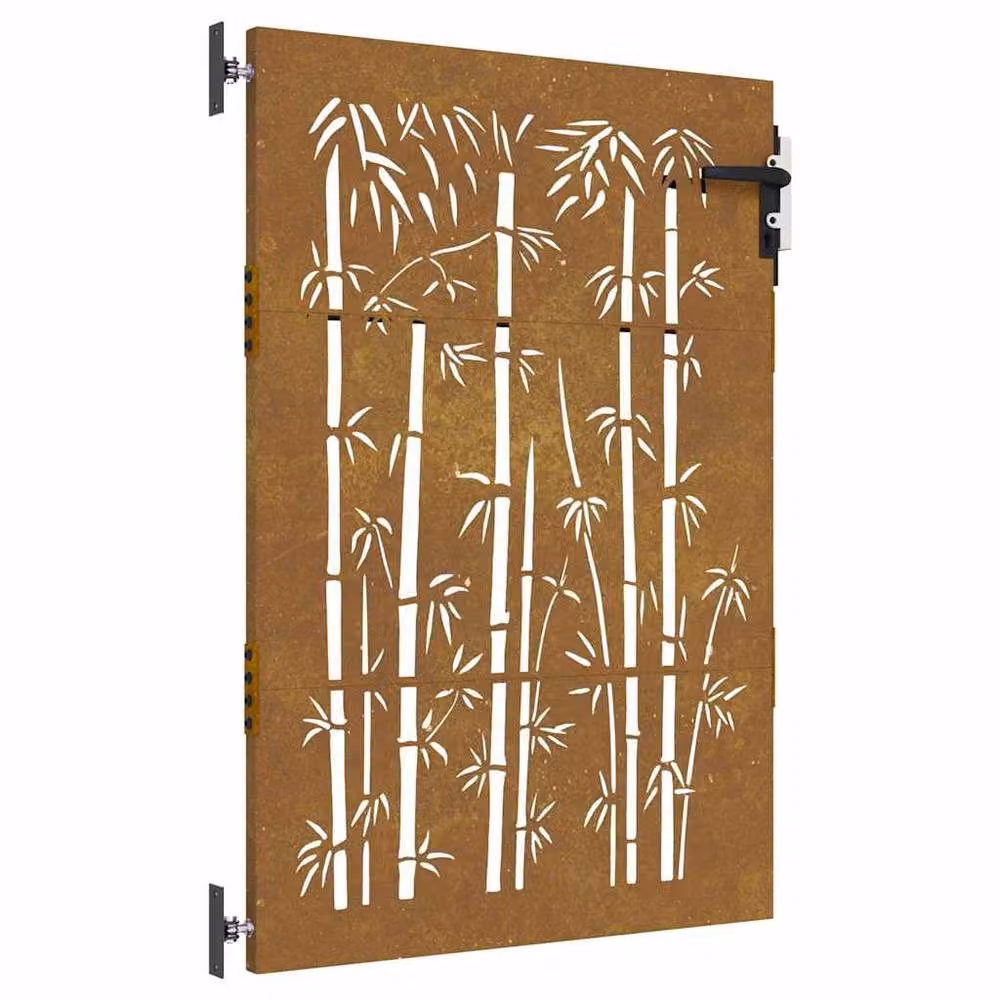 Berkfield Home Beautiful Garden Gate in Brown Corten Steel with Bamboo Design, W: 85 cm, H: 150 cm – 3
