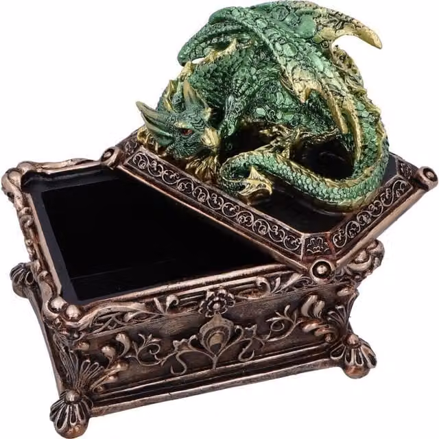 Nemesis Now Guardian of the Hoard Dragon Trinket Box in Gold and Green