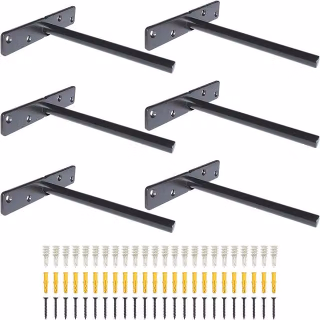 DT IRONCRAFT Premium Heavy Duty Floating Shelf Brackets, Matt Black Steel Concealed Wall Mounted Supports, 6 Pack – 1