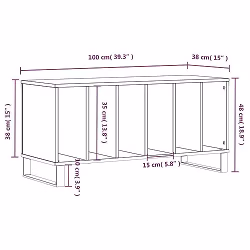 vidaXL Record Cabinet in Smoked Oak, W: 100 cm, D: 38 cm, H: 48 cm – 3