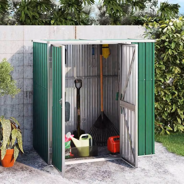 Berkfield Home Garden Tool Shed in Green Galvanised Steel, W/D/H: 161 x 89 x 161 cm