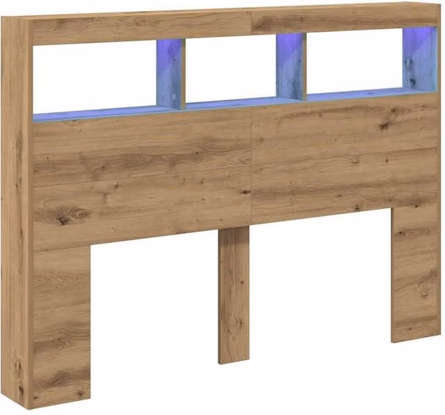 Berkfield Home Headboard Cabinet with Integrated LED in Artisan Oak Brown, W: 140 cm, D: 17 cm, H: 102 cm – 1