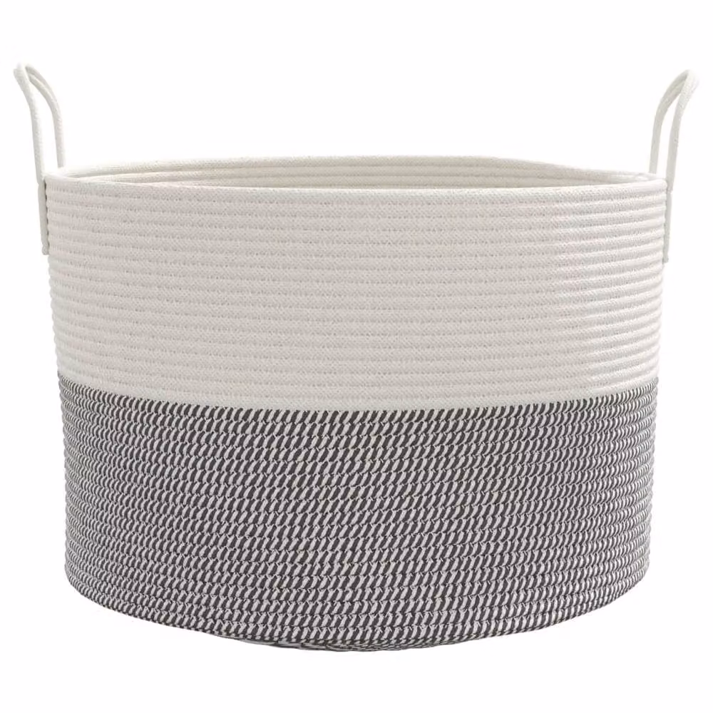 Berkfield Home Cotton Storage Basket in Grey and White, W: 51 cm, D: 33 cm – 2