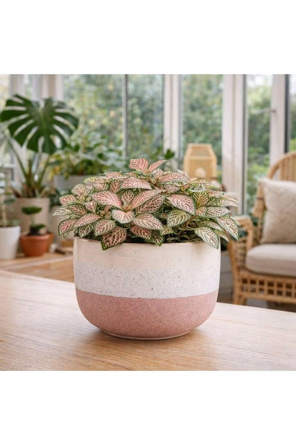 KDMD Hortus Pink and White Stoneware Pot, H 12 cm x Dia 17 cm – 2