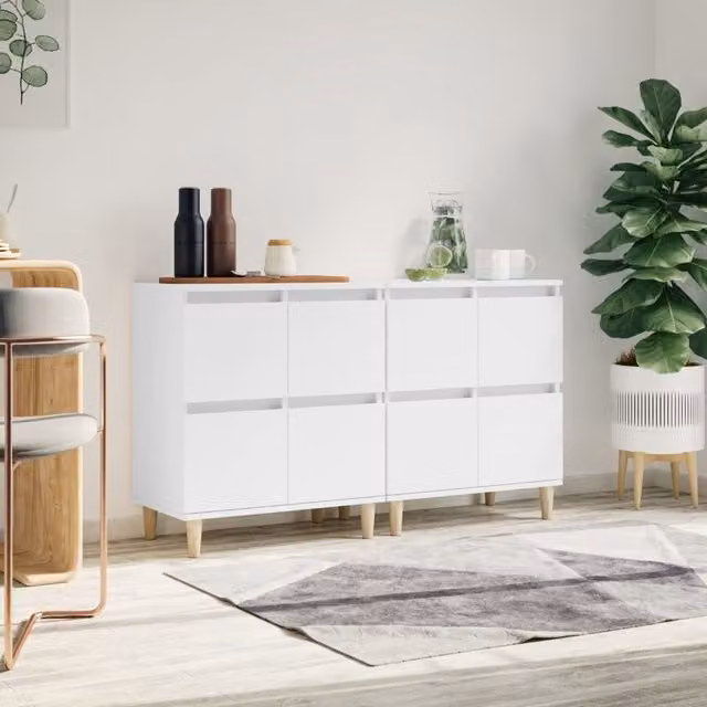 Berkfield Home Set of 2 White Classic Sideboards in Matt Engineered Wood, W/D/H: 60 x 35 x 70 cm – 1