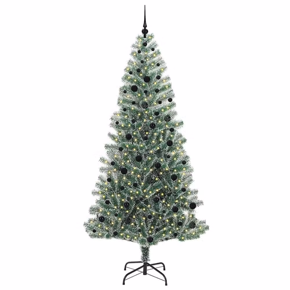 Berkfield Home Snow Flocked Artificial Christmas Tree with LED Lights, Green, Height: 240 cm – 3