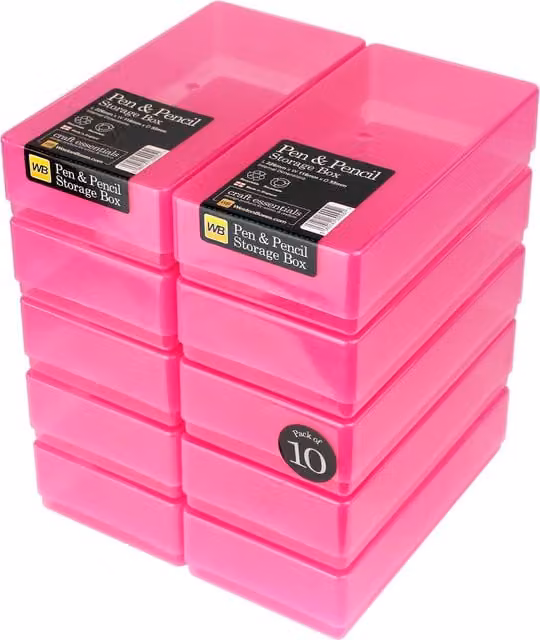 WestonBoxes Pink Plastic Stationery Storage Boxes with Lids for Children