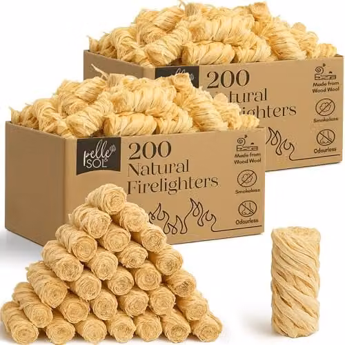 Pelle & Sol Natural Firelighters for Wood and Charcoal, 400 Pack, Brown