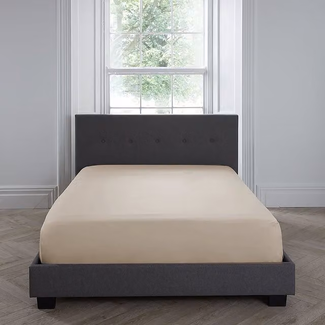 Serene Plain Dyed Microfibre Fitted Bed Sheet, Beige, W: 180 cm x D: 200 cm, Depth: 32 cm