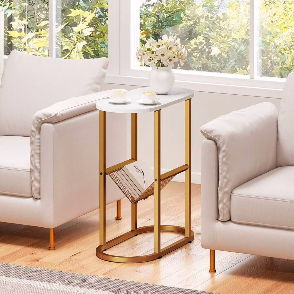KORVIXA Modern Oval Side Table in White Metal – 2