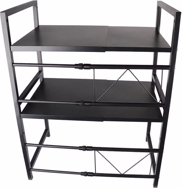 SPETLEK 3 Tier Expandable Microwave Oven Rack Stand in Black with Adjustable Shelves