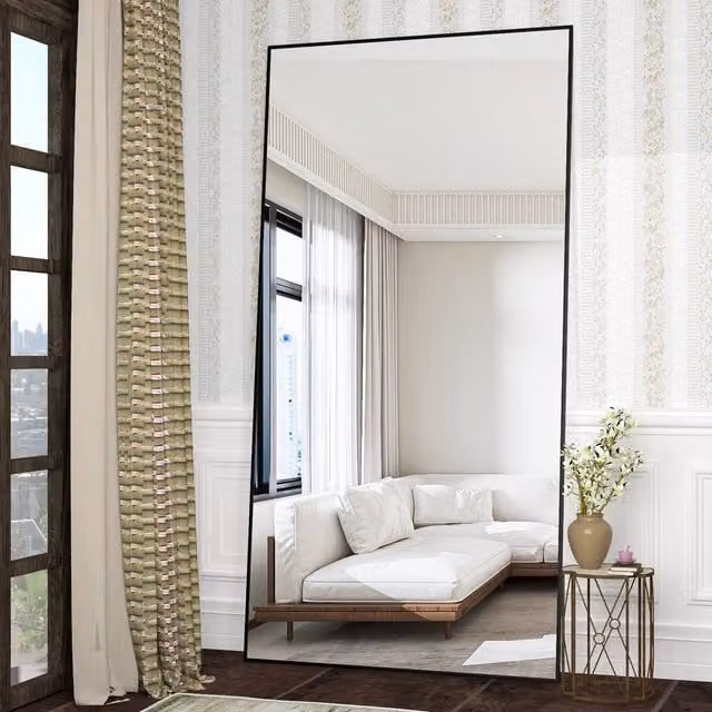CASSILANDO Full Length Standing Wall Mirror with Aluminium Alloy Frame in Black or Gold, H 180 cm x W 80 cm x D 1.4 cm