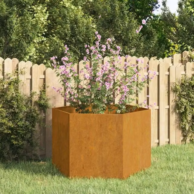 Berkfield Home Rusty Corten Steel Planter Tub in Brown, W/D/H: 60 x 60 x 45 cm – 1