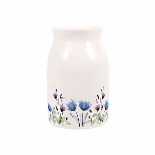 Purely Home Floral Porcelain Tabletop Vase in Blue, Purple and White, H: 13.0 cm, W: 8.0 cm, D: 8.0 cm