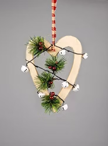 Shatchi Wooden Heart Hanging Ornament in White and Green, W/D/H: 23 x 1.2 x 30 cm – 1