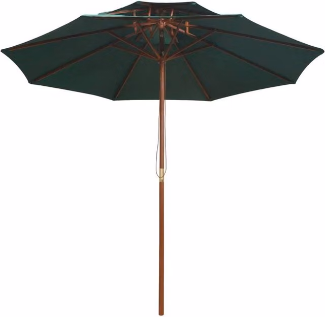 Berkfield Home Double Decker Parasol with Wooden Pole, Green, W/D/H: 270 x 270 x 259 cm – 1