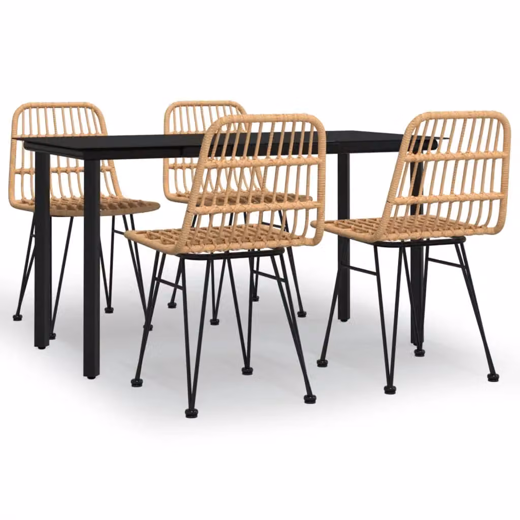 Berkfield Home 5 Piece Brown Poly Rattan Garden Dining Set with Steel and Glass Details – 2