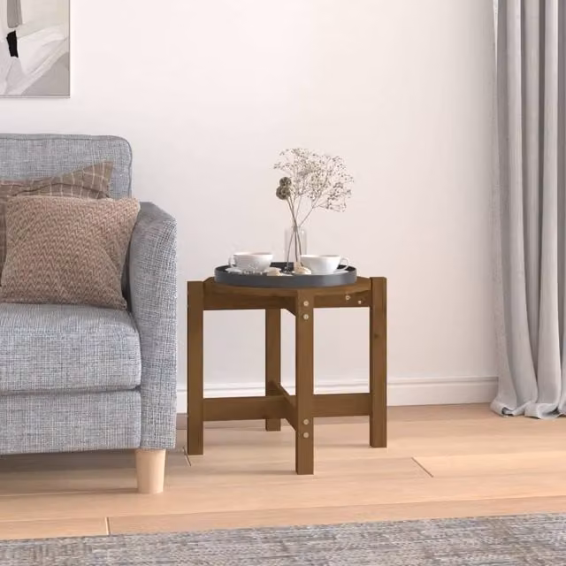 Berkfield Home Round Solid Wood Pine Coffee Table in Honey Brown, Diameter: 52.5 cm, Height: 45 cm – 1