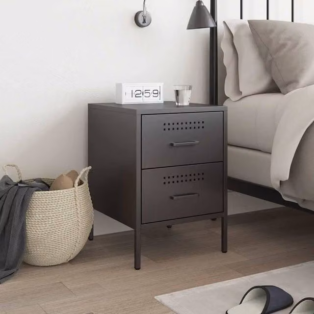 Berkfield Home Durable Metal Bedside Cabinet in Black, W/D/H: 39 x 39 x 50.5 cm