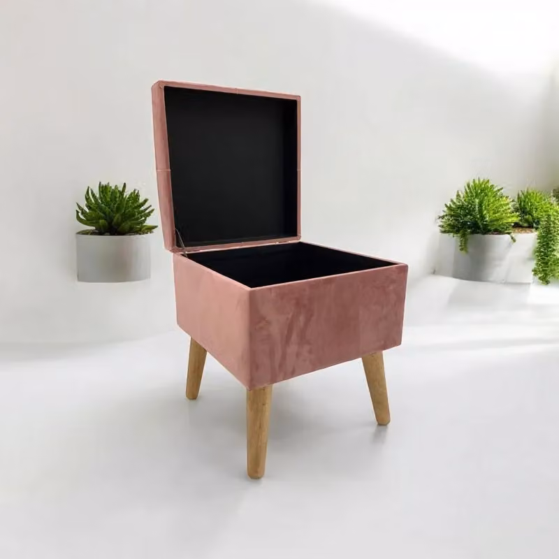 M S L Pink Velvet Storage Stool with Wood Frame, W/D/H: 33 x 33 x 42 cm – 10