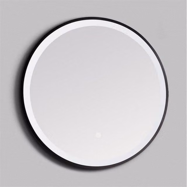 Clifton Circular LED Wall Mirror in Matt Black with Touch Switch, Diameter: 60 cm