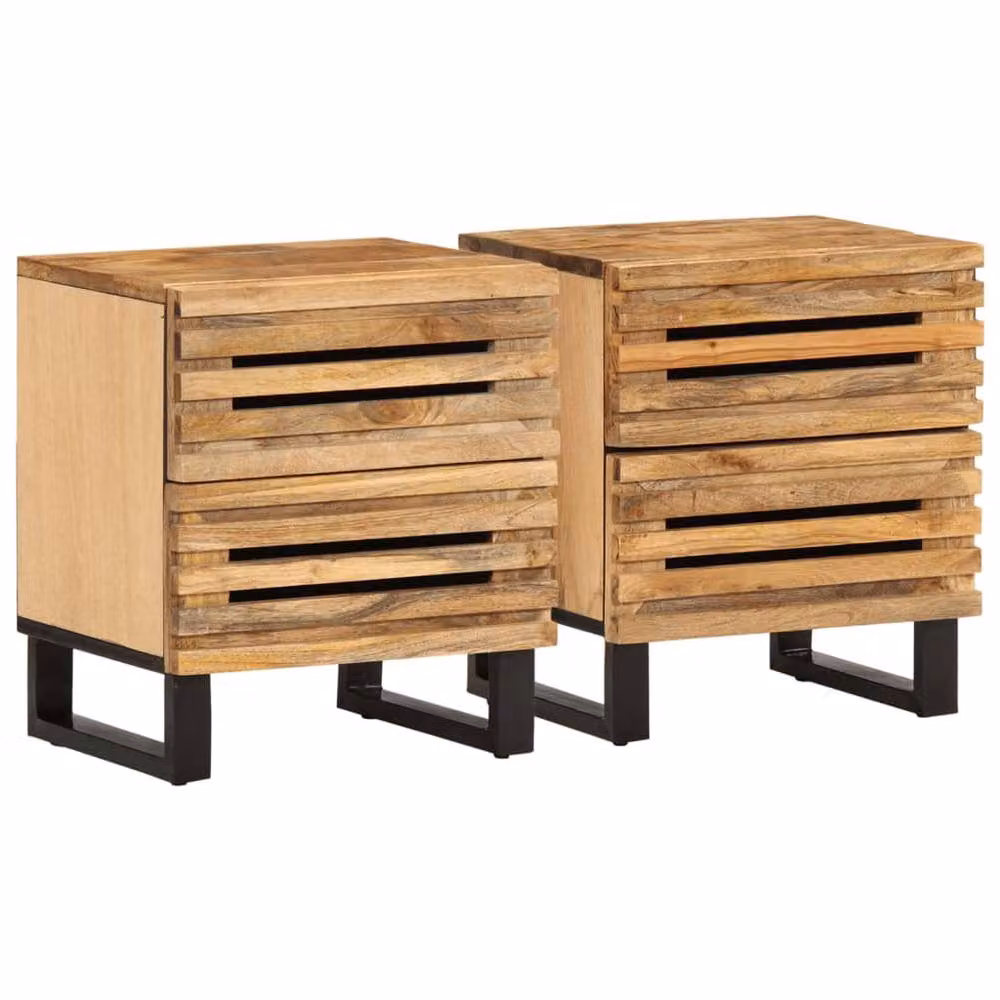 Berkfield Home Set of 2 Solid Mango Wood Bedside Cabinets in Brown, W/D/H: 40 x 34 x 46 cm – 2
