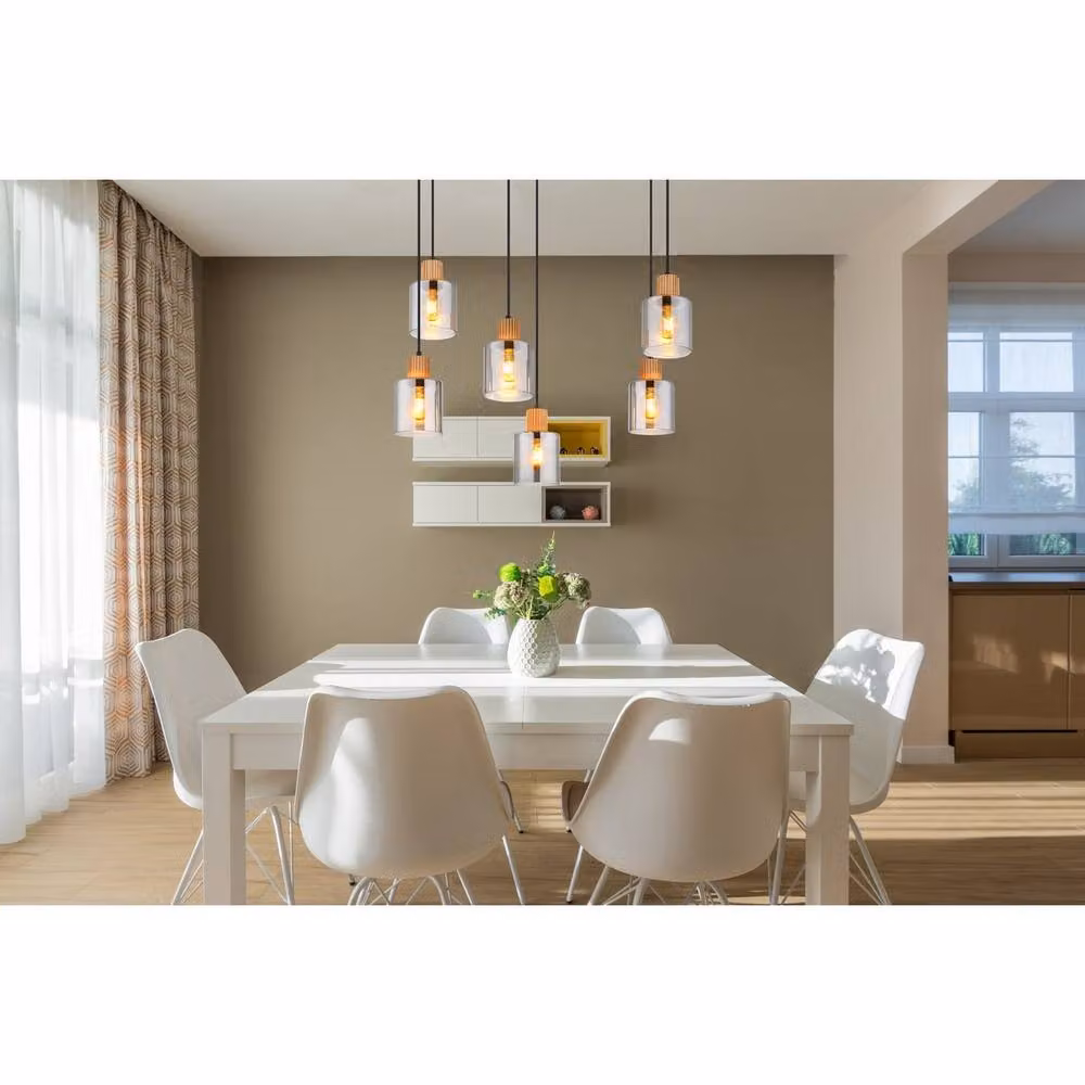 Netlighting Aleidis Rectangular Pendant Lamp with Smoked Glass and Wood, 6-Bulb, W/D/H: 67 x 33 x 120 cm – 4