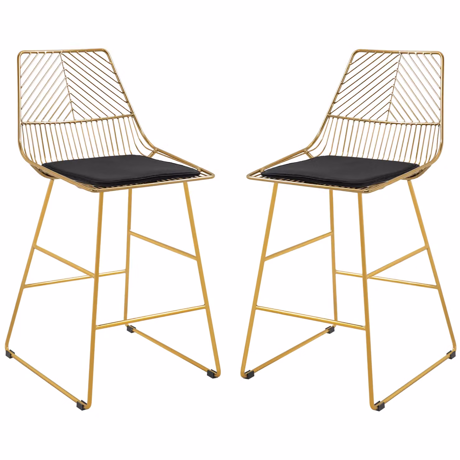 HOMCOM Set of 2 Modern Counter Height Bar Stools in Gold with Geometric Metal Design – 2