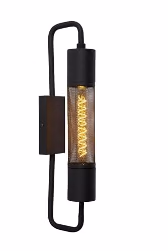 Lucide Calixt Modern Dimmable Metal Wall Light in Black with Transparent Cylinder