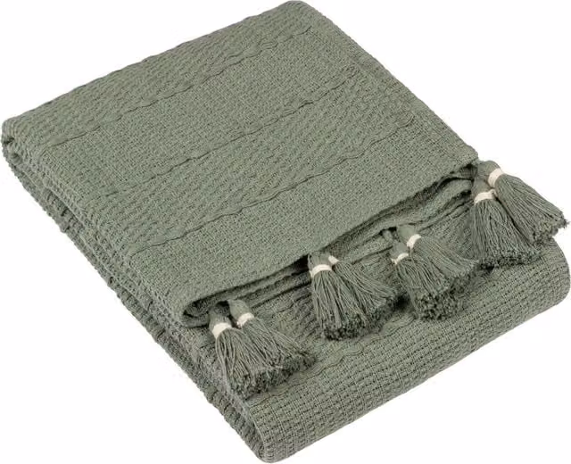 Caliche Woven Tasselled Throw in Beige and Green