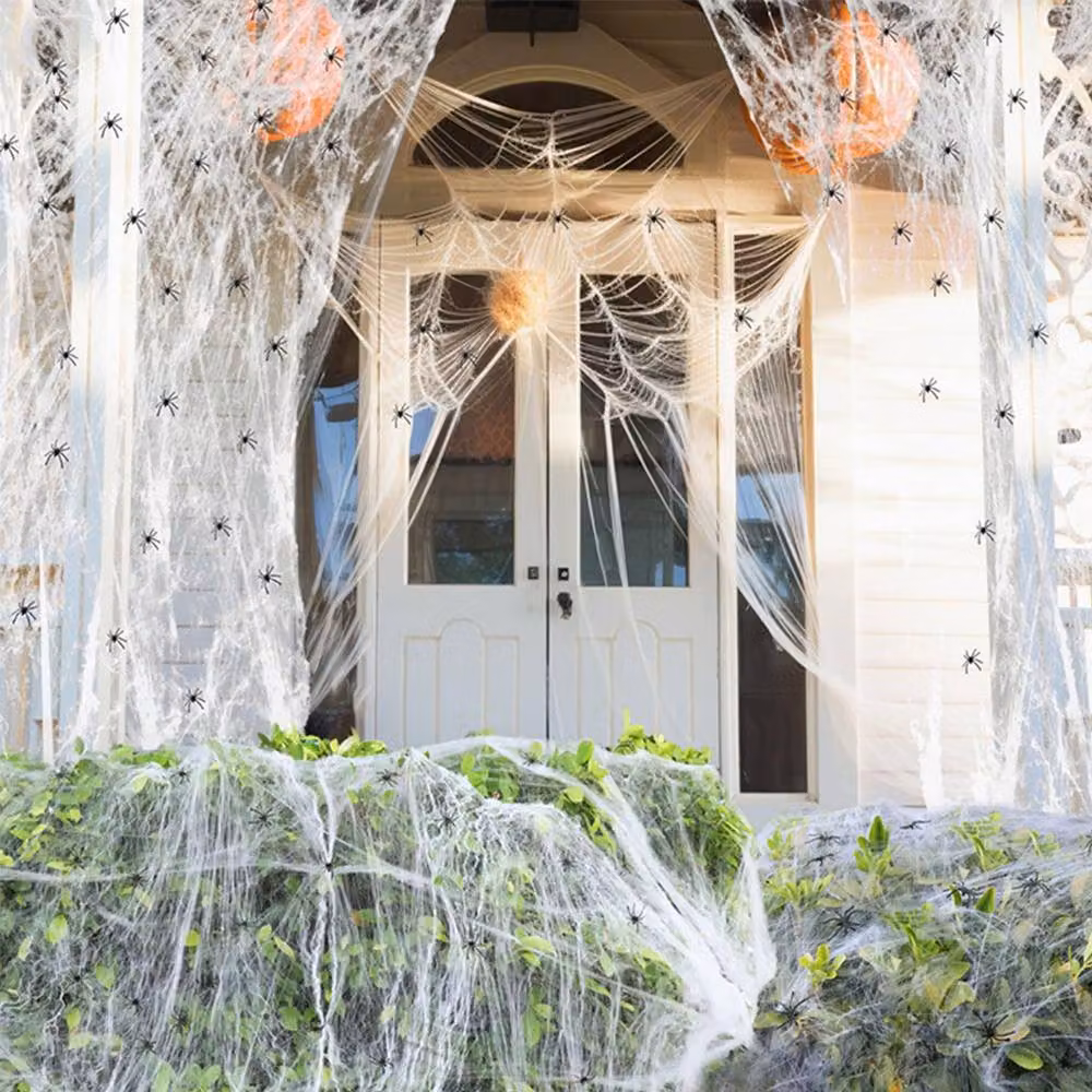 Lovii White Cotton Spider Web Halloween Decoration with 60 Fake Spiders – 3