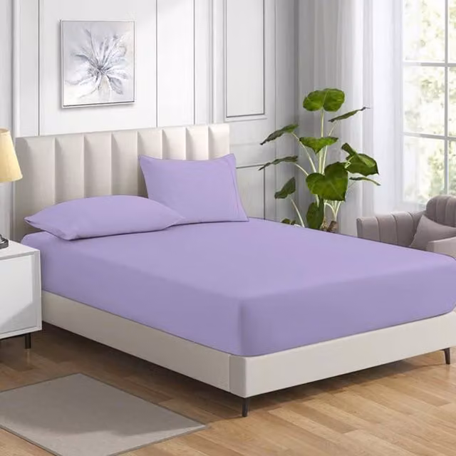 Homes-Linen Non Iron Polycotton Percale Fitted Sheet in Purple, Size: Super King, Depth: 25 cm