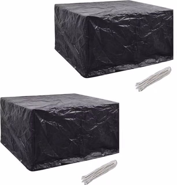 Berkfield Home Water Repellent Polyester Garden Furniture Covers for 6 Person Poly Rattan Sets, 2 Pack, Black, W: 172 cm, D: 113 cm – 1