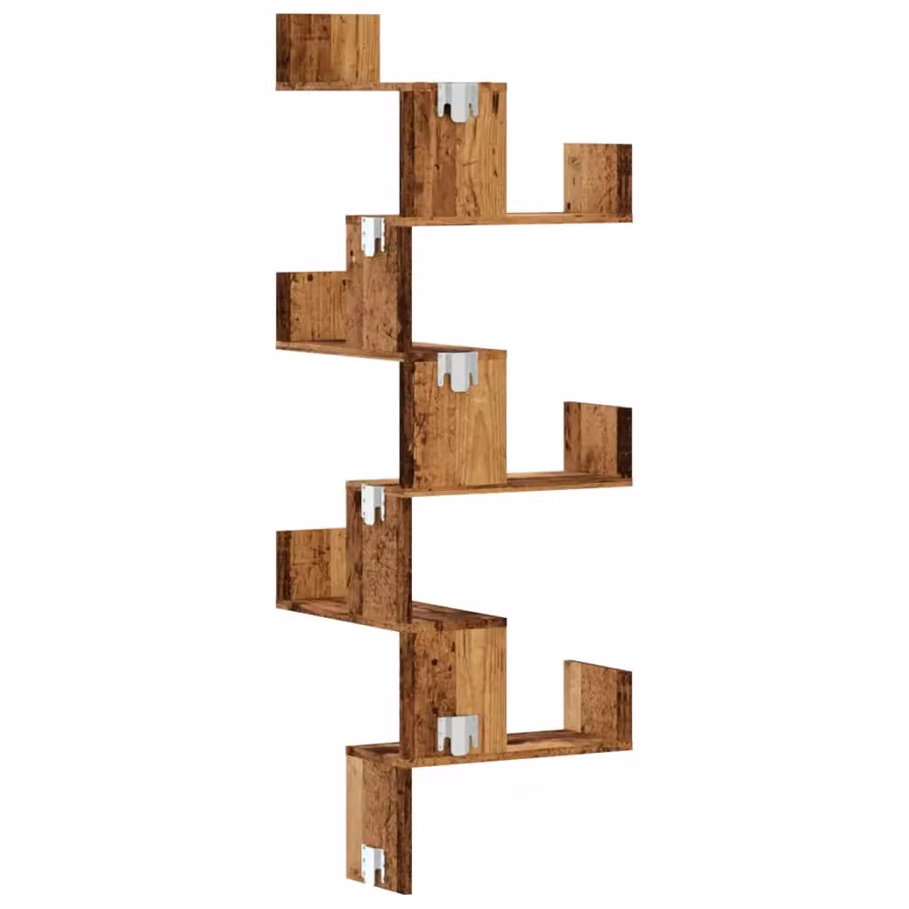 Berkfield Home Wall Mounted Corner Shelf in Rustic Old Wood Brown, W/D/H: 45 x 45 x 147 cm – 3
