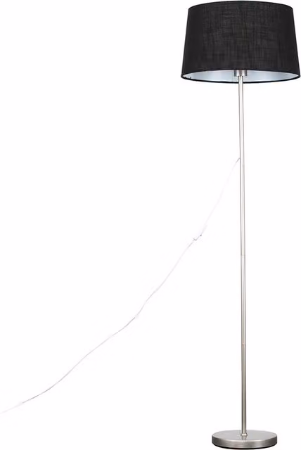 ValueLights Modern Floor Lamp in Brushed Chrome with Black Fabric Cylinder Shade