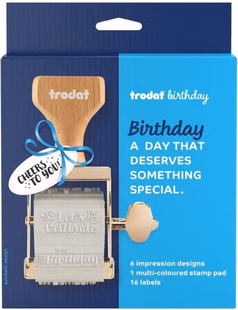 Trodat Birthday Stamp Set in Multicolour with Wood Elements