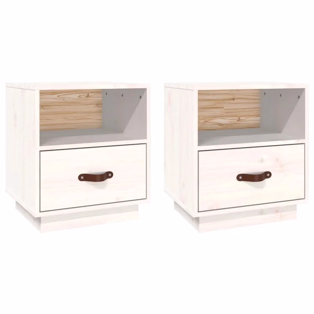 Berkfield Home Set of 2 White Solid Wood Pine Bedside Cabinets, W/D/H: 40 x 34 x 45 cm – 1