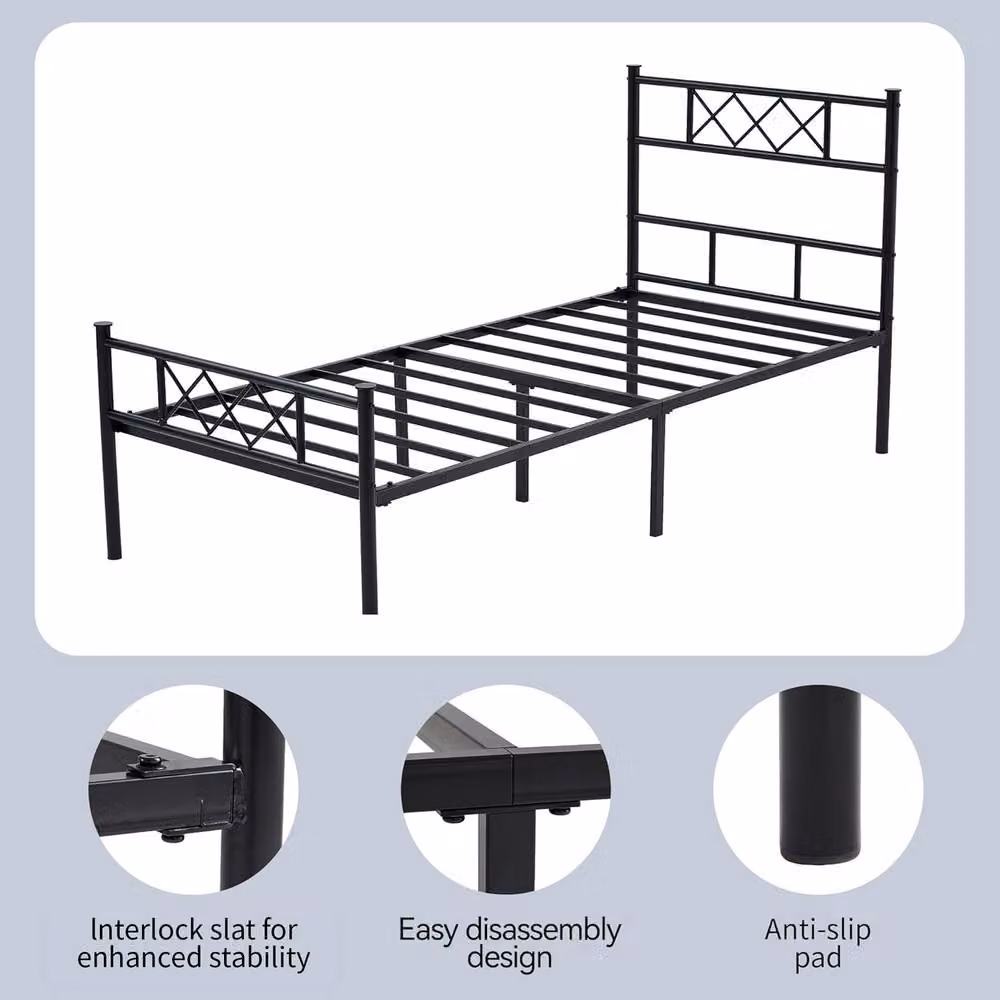 MCC Direct Felix Modern Metal Bed Frame with Headboard and Footboard in Black, Single (90 x 190 cm) – 3