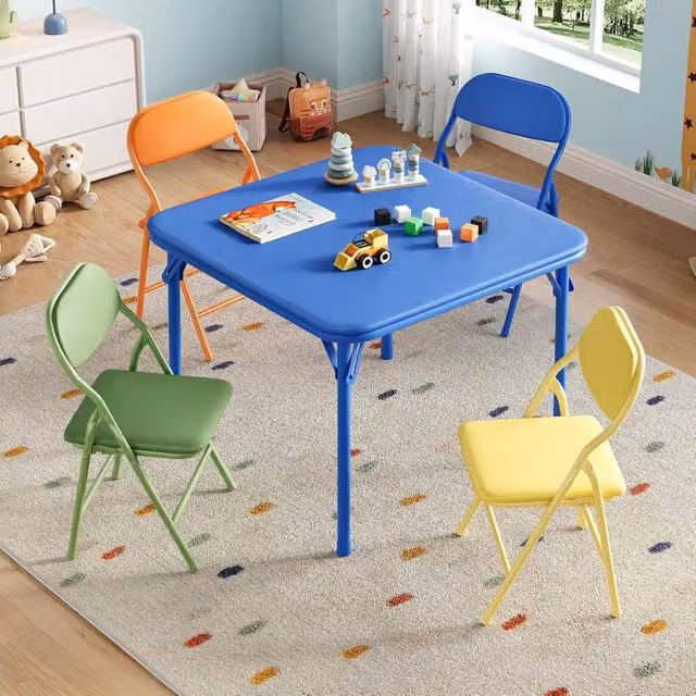London Boutique 5-Piece Kids Folding Dining Table and 4 Upholstered Chairs Set in Multicolour