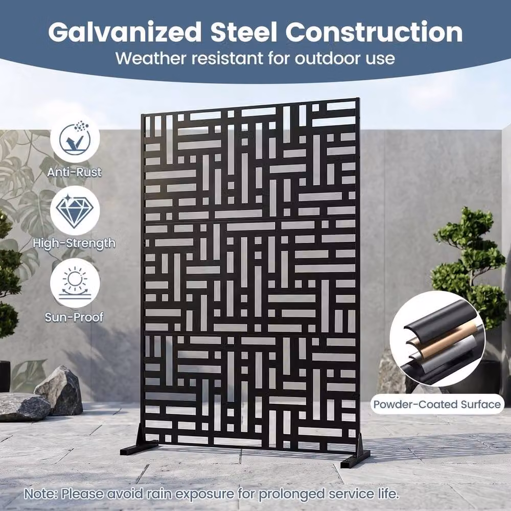 SPETLEK Black Powder-Coated Galvanised Steel Freestanding Louvered Fence Panel, Height: 183 cm – 5