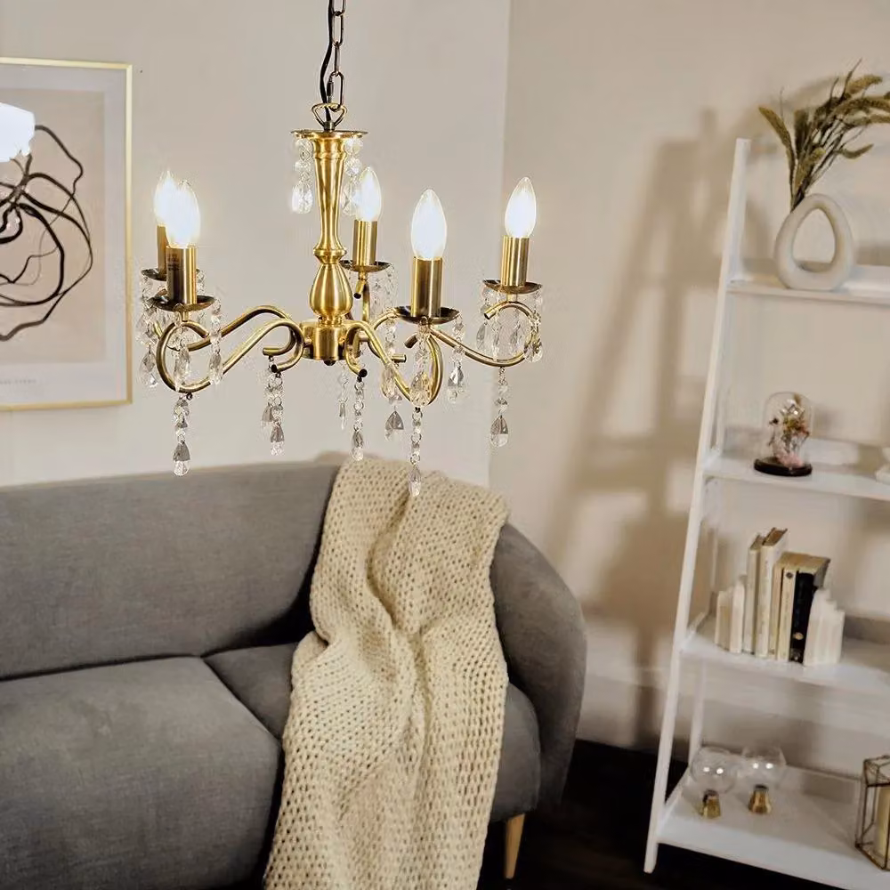 ValueLights Argyll 5 Way Brass Ceiling Light Chandelier in Metallic Gold with Transparent Glass – 2